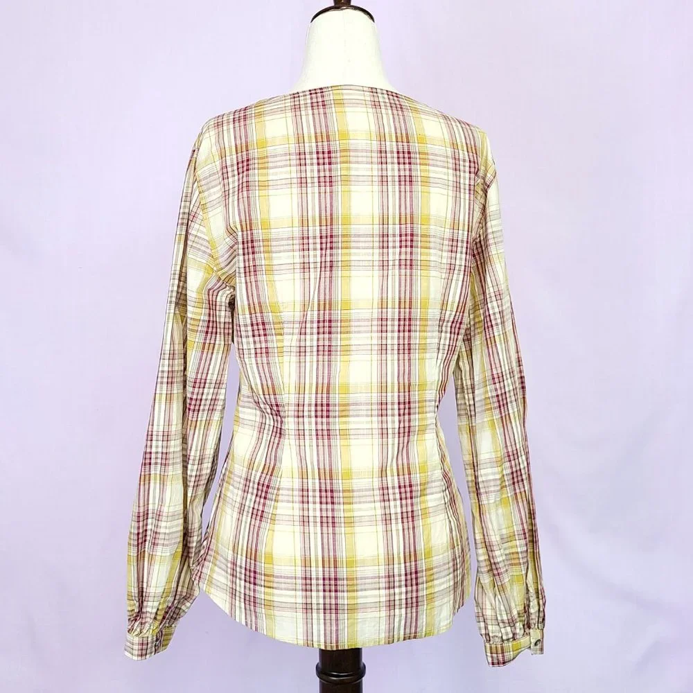 Anthropologie Guest Editor tan gingham blouse w/ corset detail - Picture 2 of 4